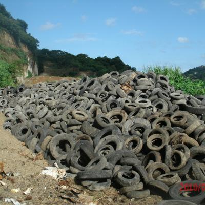A stock pile of tyres at the landfill