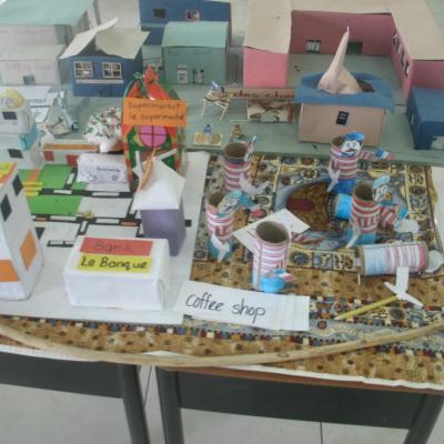 A small town made with recycled items