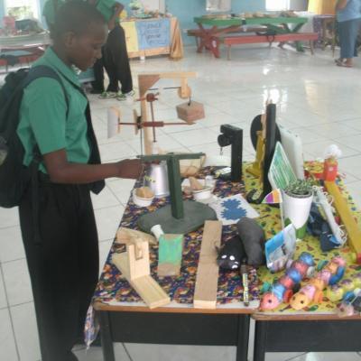 Students playing with an exhibit