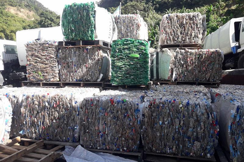 Recyclables stacked and awaiting transportation